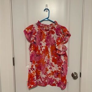 Boutique Red Pink Floral Blouse
